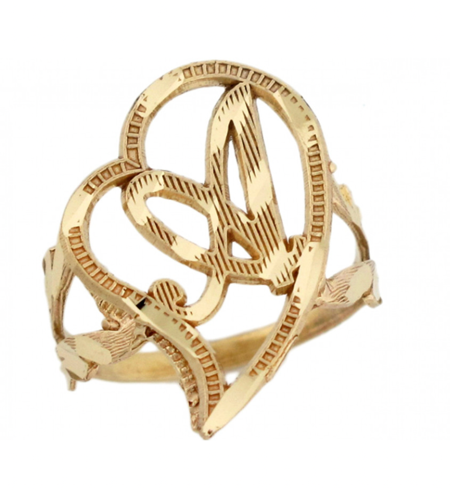 10K GOLD Heart Initial Ring