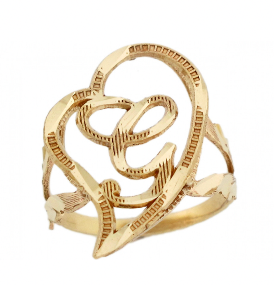 10K GOLD Heart Initial Ring