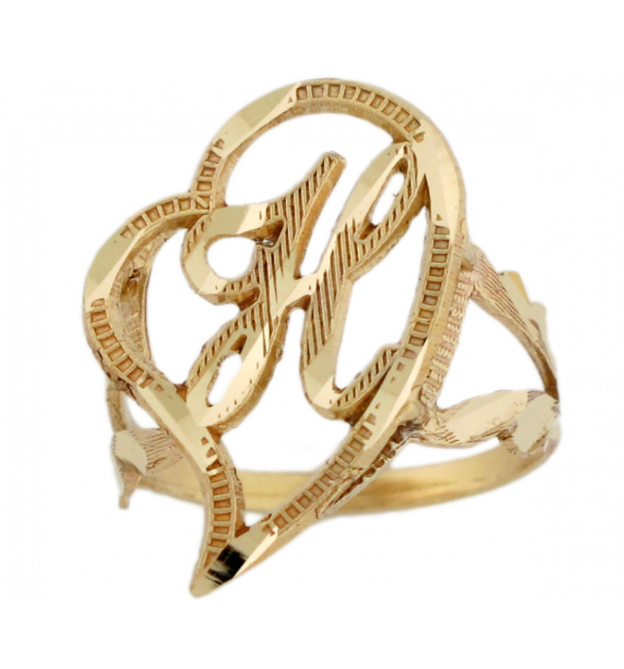 10K GOLD Heart Initial Ring