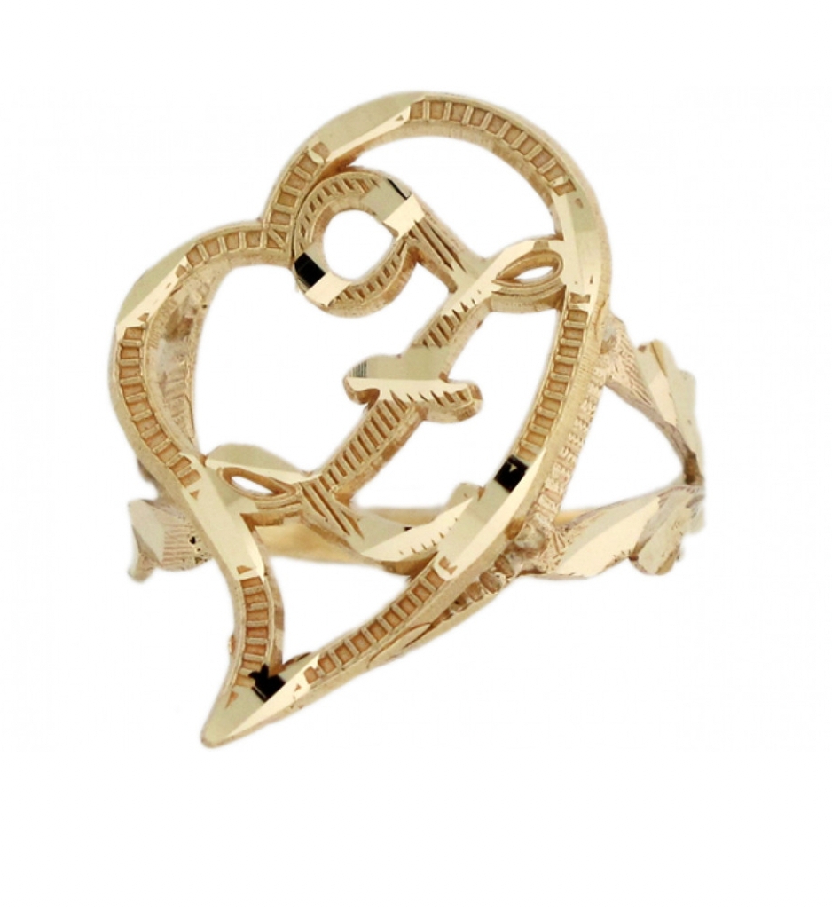 10K GOLD Heart Initial Ring