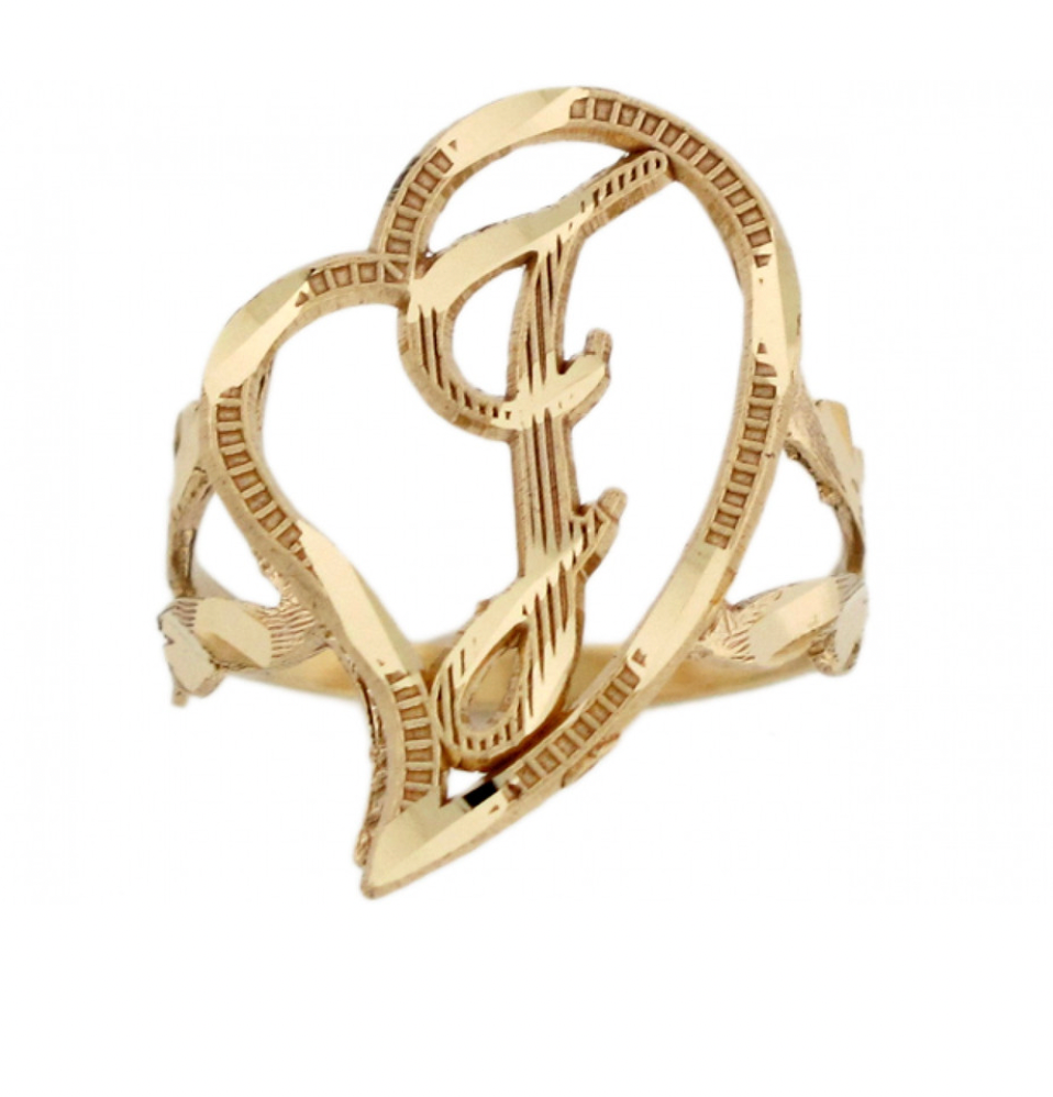 10K GOLD Heart Initial Ring