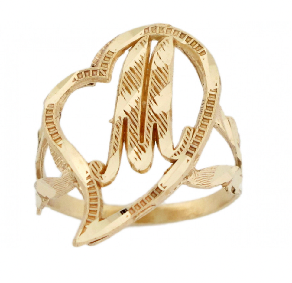 10K GOLD Heart Initial Ring