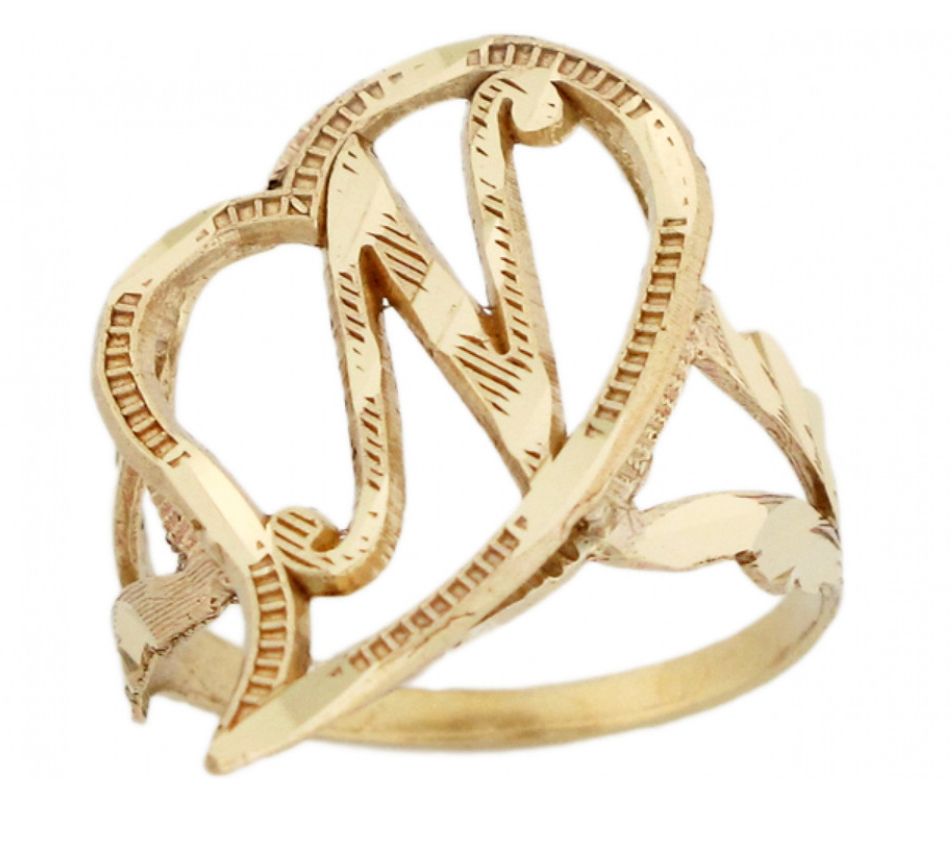 10K GOLD Heart Initial Ring