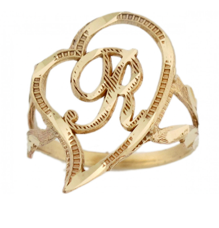 10K GOLD Heart Initial Ring