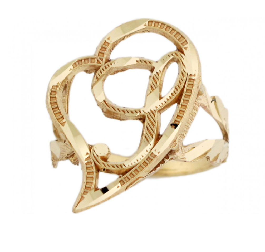 10K GOLD Heart Initial Ring
