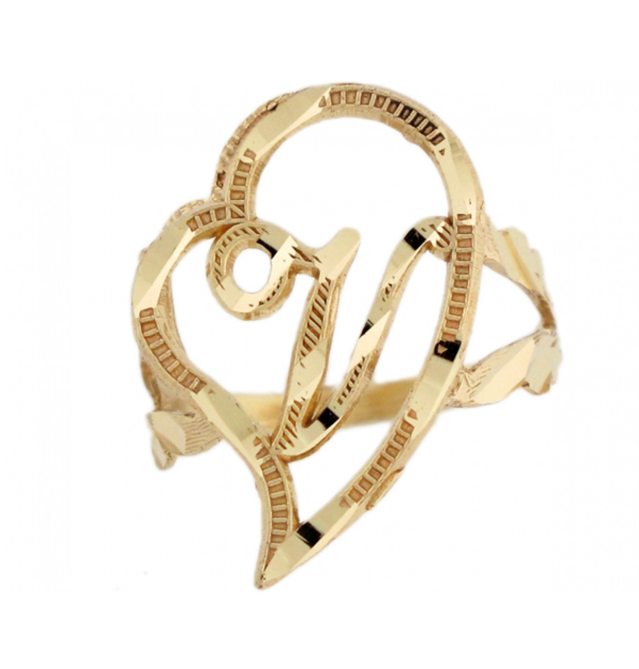 10K GOLD Heart Initial Ring
