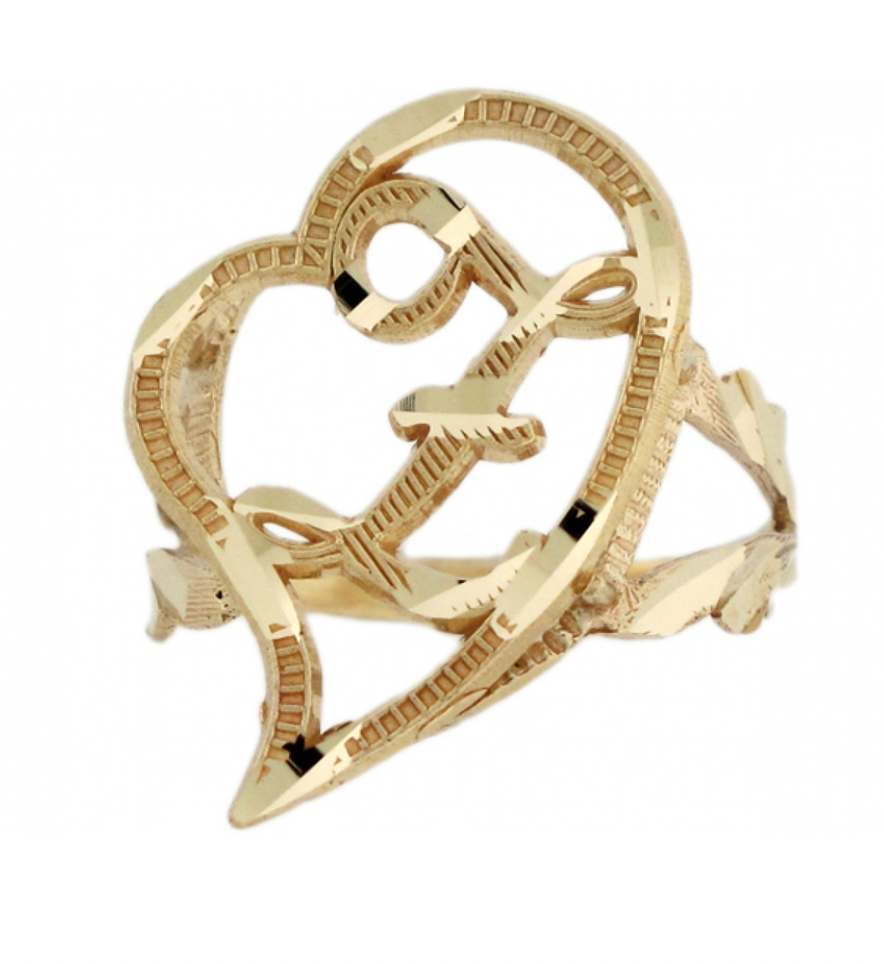 10K GOLD Heart Initial Ring